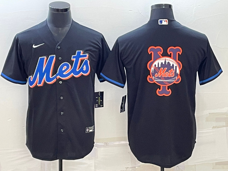Men's New York Mets Black Team Big Logo Cool Base Stitched Baseball Jersey Men's New York Mets Black Team Big Logo Cool Base Stitched Baseball Jersey