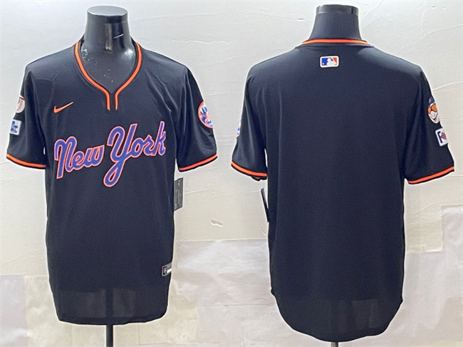 Men's New York Mets Blank Black 2025 Spring Training Stitched Baseball Jersey Men's New York Mets Blank Black 2025 Spring Training Stitched Baseball Jersey