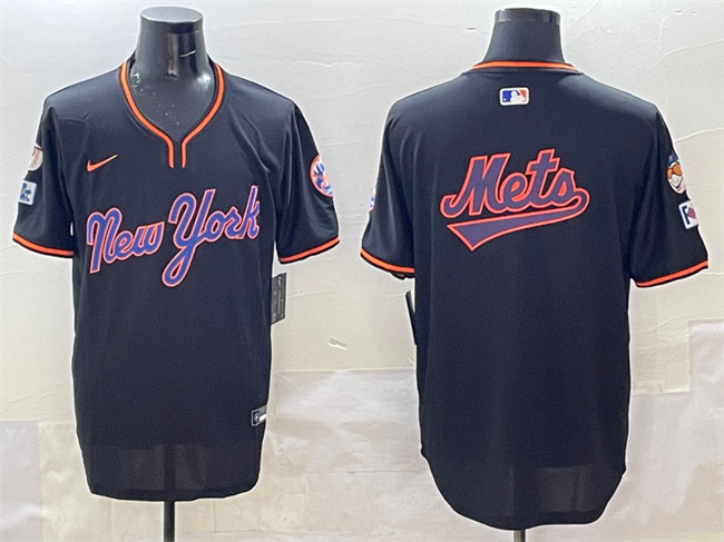 Men's New York Mets Team Big Logo Black 2025 Spring Training Stitched Baseball Jersey 1 Men's New York Mets Team Big Logo Black 2025 Spring Training Stitched Baseball Jersey 1