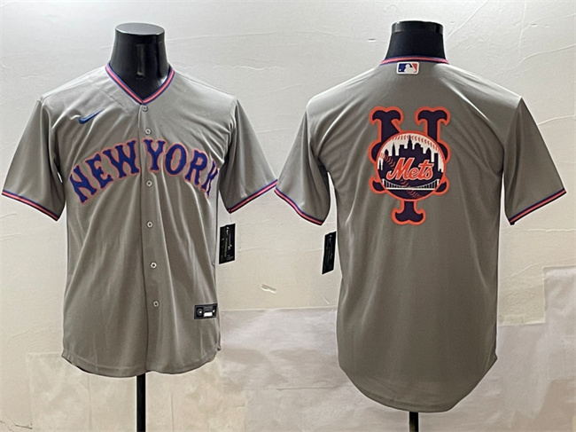 Men's New York Mets Team Big Logo Grey 2025 Limited Stitched Baseball Jersey Men's New York Mets Team Big Logo Grey 2025 Limited Stitched Baseball Jersey
