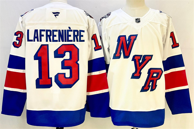 Men's New York Rangers #13 Alexis Lafreniere White 2024-25 Stadium Series Stitched Jersey Men's New York Rangers #13 Alexis Lafreniere White 2024-25 Stadium Series Stitched Jersey