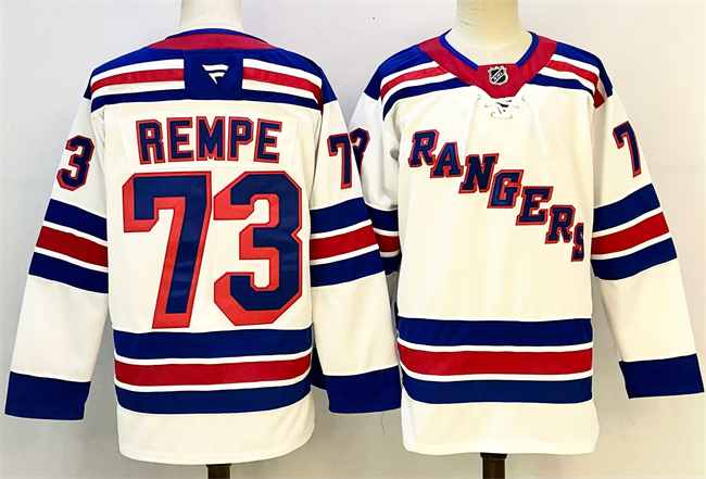 Men's New York Rangers #73 Matt Rempe White 2024-25 Away Stitched Hockey Jersey Men's New York Rangers #73 Matt Rempe White 2024-25 Away Stitched Hockey Jersey