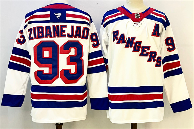 Men's New York Rangers #93 Mika Zibanejad White With A Patch 2024-25 Away Stitched Hockey Jersey Men's New York Rangers #93 Mika Zibanejad White With A Patch 2024-25 Away Stitched Hockey Jersey