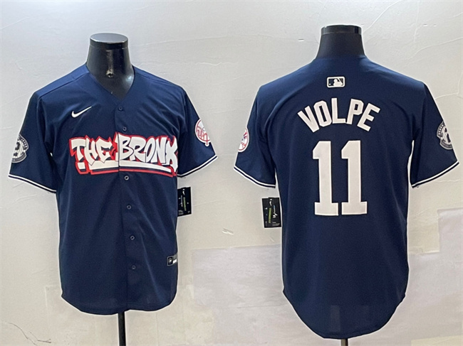 Men's New York Yankees #11 Anthony Volpe Navy Bronx Graffiti Vapor Limited Stitched Baseball Jersey