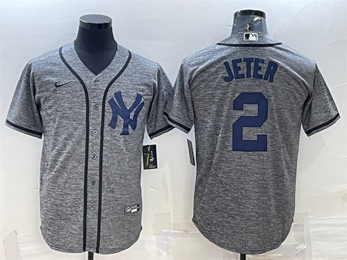 Men's New York Yankees #2 Derek Jeter Grey Cool Base Stitched Jersey Men's New York Yankees #2 Derek Jeter Grey Cool Base Stitched Jersey