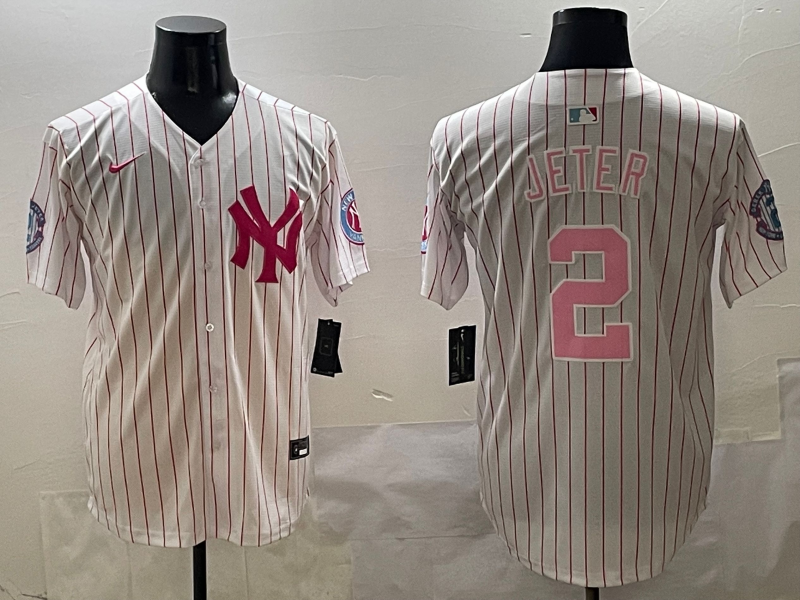 Men's New York Yankees #2 Derek Jeter Pink With Patch Limited Stitched Baseball Jersey