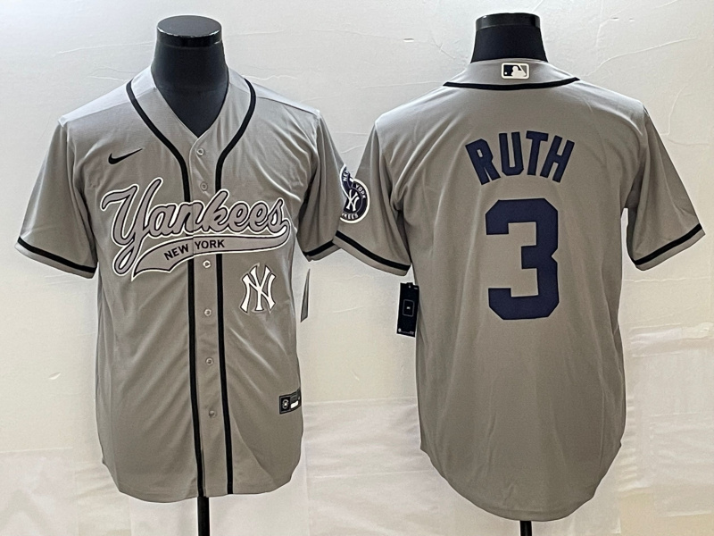 Men's New York Yankees #3 Babe Ruth Gray With Patch Cool Base Stitched Baseball Jersey Men's New York Yankees #3 Babe Ruth Gray With Patch Cool Base Stitched Baseball Jersey