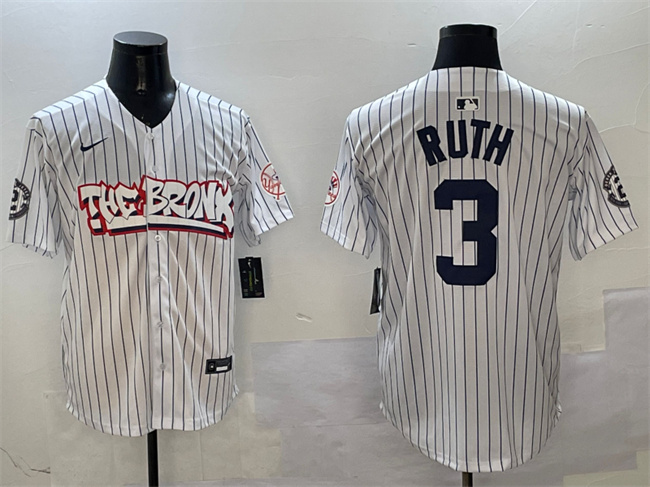 Men's New York Yankees #3 Babe Ruth White Bronx Graffiti Vapor Limited Stitched Baseball Jersey
