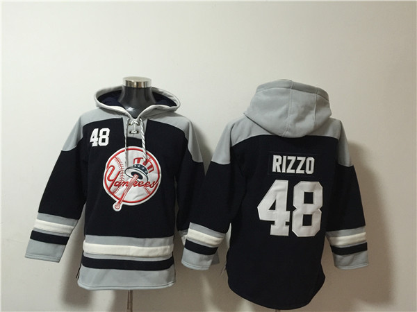 Men's New York Yankees #48 Anthony Rizzo Black Grey Ageless Must-Have Lace-Up Pullover Hoodie Men's New York Yankees #48 Anthony Rizzo Black Grey Ageless Must-Have Lace-Up Pullover Hoodie