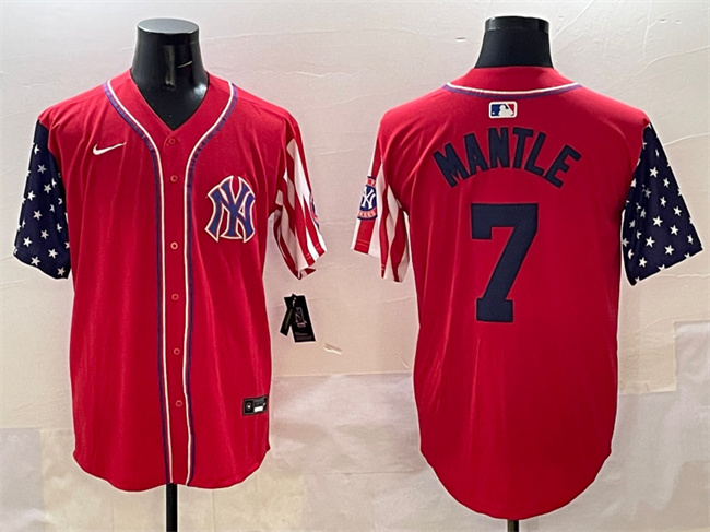 Men's New York Yankees #7 Mickey Mantle Red American Style Limited Stitched Baseball Jersey