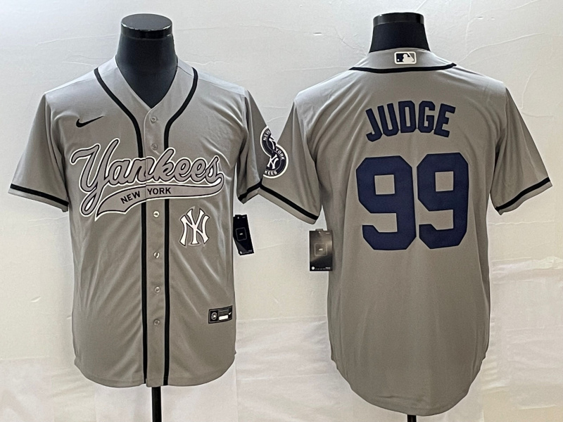 Men's New York Yankees #99 Aaron Judge Gray With Patch Cool Base Stitched Baseball Jersey Men's New York Yankees #99 Aaron Judge Gray With Patch Cool Base Stitched Baseball Jersey