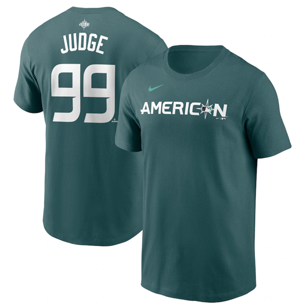 Men's New York Yankees #99 Aaron Judge Teal 2023 All-Star Name & Number T-Shirt Men's New York Yankees #99 Aaron Judge Teal 2023 All-Star Name & Number T-Shirt