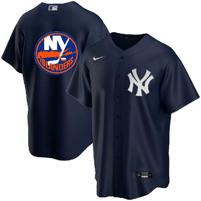 Men's New York Yankees & Islanders Navy Cool Base Stitched Jersey Men's New York Yankees & Islanders Navy Cool Base Stitched Jersey