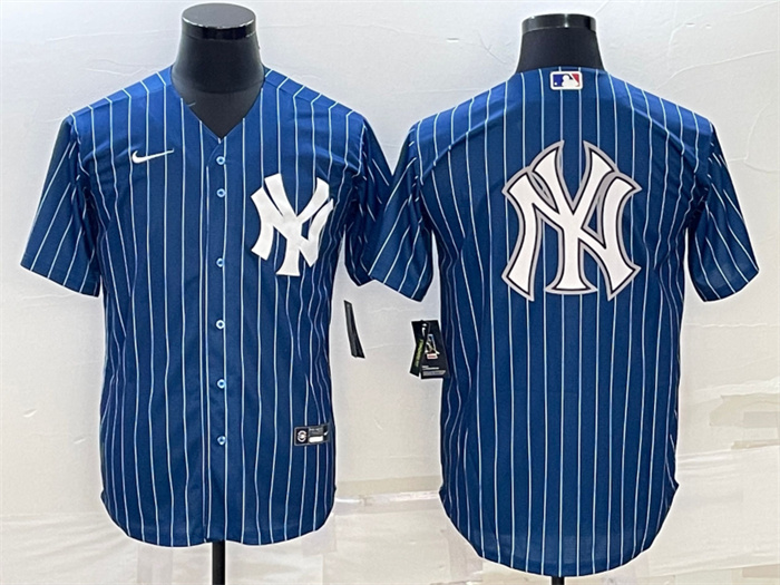 Men's New York Yankees Blue Team Big Logo Cool Base Stitched Baseball Jersey Men's New York Yankees Blue Team Big Logo Cool Base Stitched Baseball Jersey