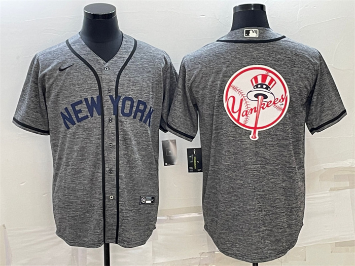 Men's New York Yankees Gray Team Big Logo Cool Base Stitched Baseball Jersey Men's New York Yankees Gray Team Big Logo Cool Base Stitched Baseball Jersey