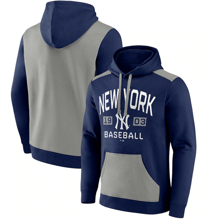 Men's New York Yankees Navy Grey Chip In Pullover Hoodie Men's New York Yankees Navy Grey Chip In Pullover Hoodie