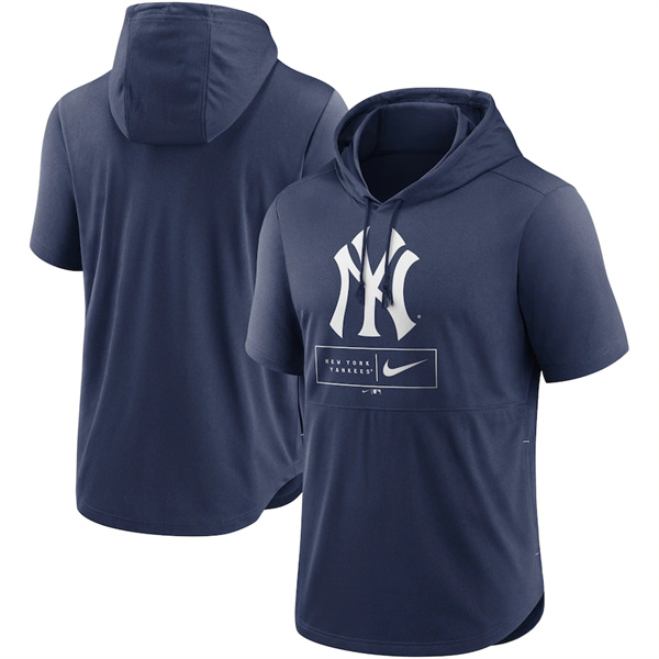 Men's New York Yankees Navy Short Sleeve Pullover Hoodie Men's New York Yankees Navy Short Sleeve Pullover Hoodie