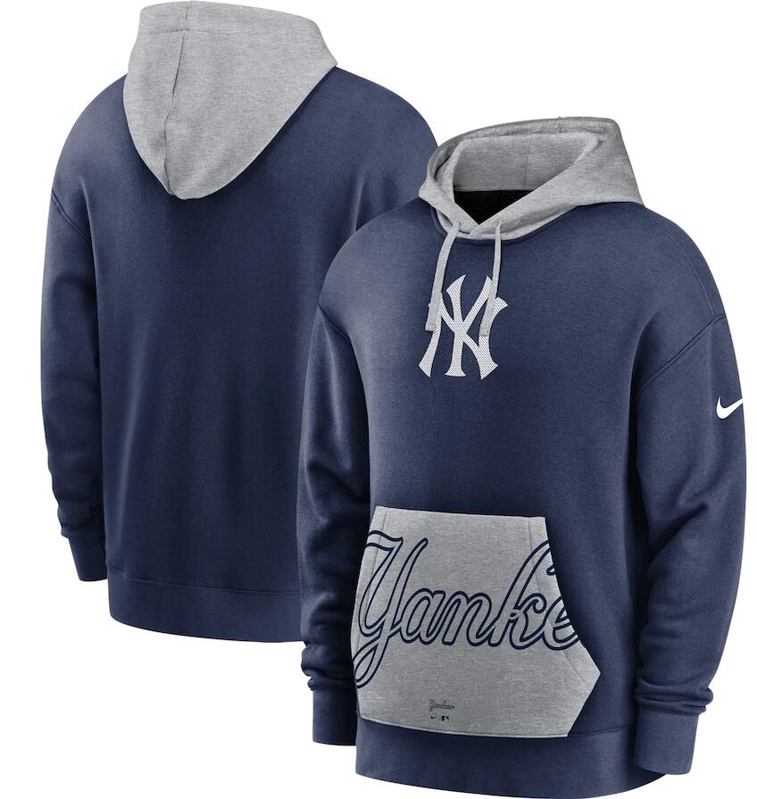 Men's New York Yankees Nike Navy Gray Heritage Tri Blend Pullover Hoodie Men's New York Yankees Nike Navy Gray Heritage Tri Blend Pullover Hoodie
