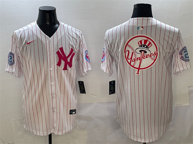 Men's New York Yankees Team Big Logo Pink With Patch Limited Stitched Baseball Jersey 001