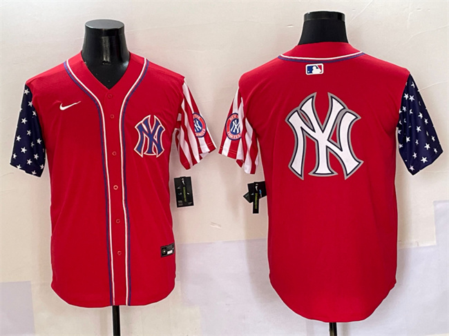 Men's New York Yankees Team Big Logo Red American Style Limited Stitched Baseball Jersey 001