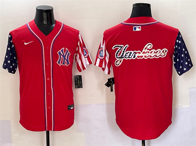 Men's New York Yankees Team Big Logo Red American Style Limited Stitched Baseball Jersey 003