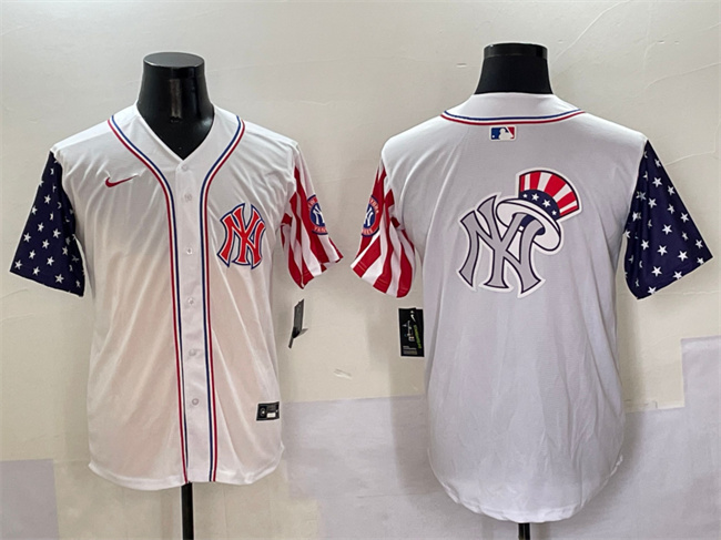 Men's New York Yankees Team Big Logo White American Style Limited Stitched Baseball Jersey 002