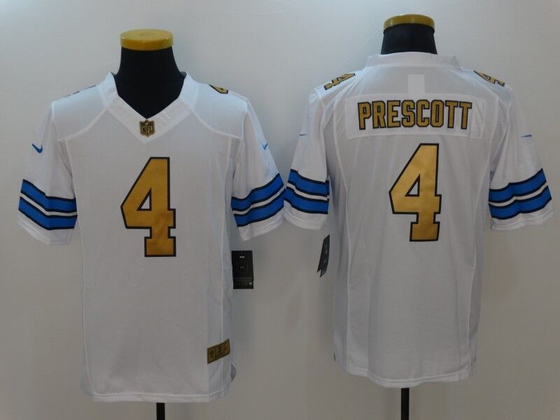 Men's Nike Cowboys #4 Dak Prescott White Gold Number Stitched NFL Limited Jersey Men's Nike Cowboys #4 Dak Prescott White Gold Number Stitched NFL Limited Jersey