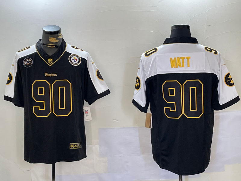 Men's Nike Pittsburgh Steelers #90 T. J. Watt Black Team Color Stitched NFL Vapor Untouchable Limited Jersey 2