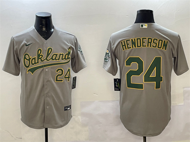 Men's Oakland Athletics #24 Ricky Henderson Grey With Patch Stitched Baseball Jersey