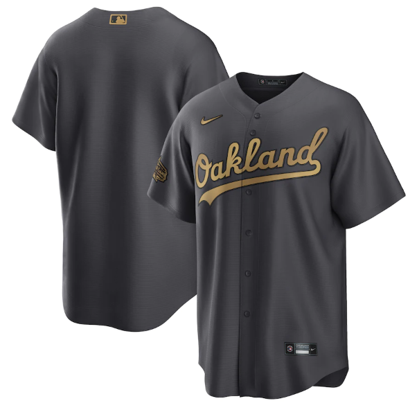 Men's Oakland Athletics Blank 2022 All-Star Charcoal Cool Base Stitched Baseball Jersey Men's Oakland Athletics Blank 2022 All-Star Charcoal Cool Base Stitched Baseball Jersey