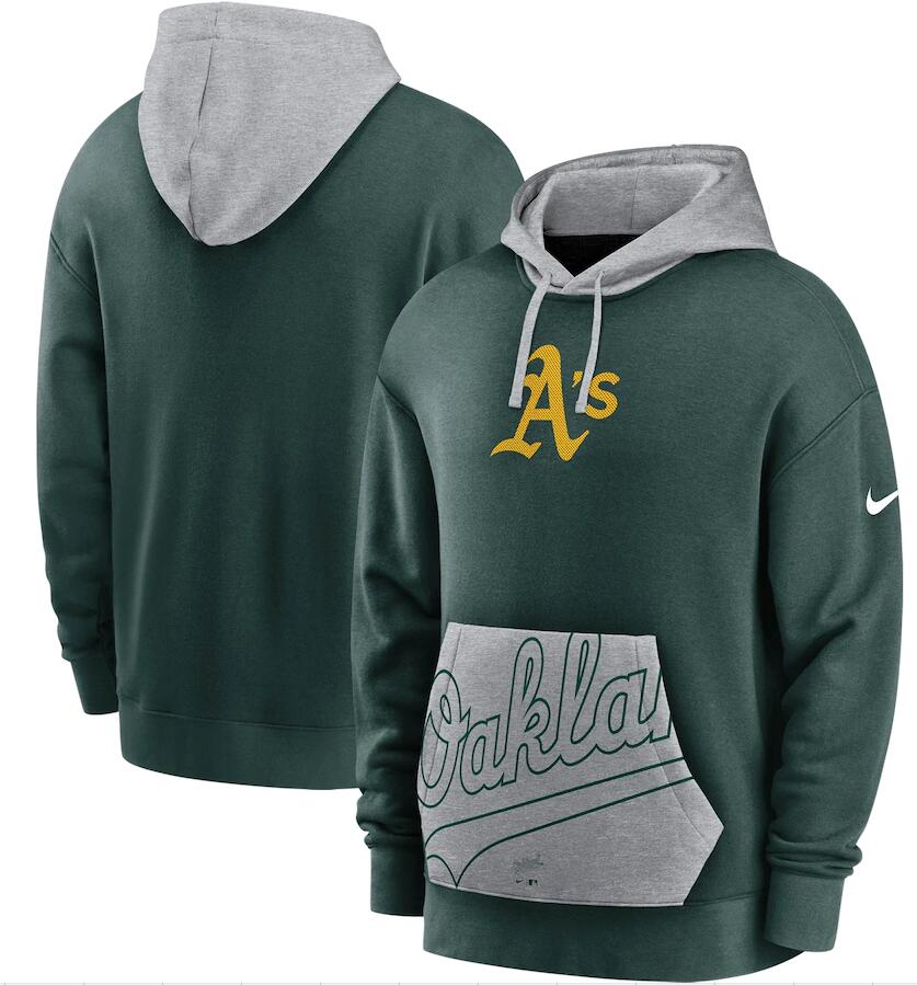 Men's Oakland Athletics Nike Green Gray Heritage Tri Blend Pullover Hoodie Men's Oakland Athletics Nike Green Gray Heritage Tri Blend Pullover Hoodie