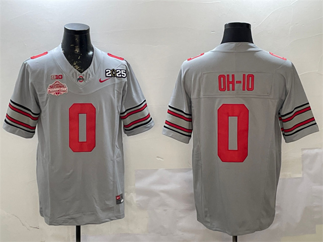Men's Ohio State Buckeyes #0 OH-IO Grey 2025 CFP Final With National Champions Patch F.U.S.E. Vapor Limited Stitched Football Jersey Men's Ohio State Buckeyes #0 OH-IO Grey 2025 CFP Final With National Champions Patch F.U.S.E. Vapor Limited Stitched Football Jersey