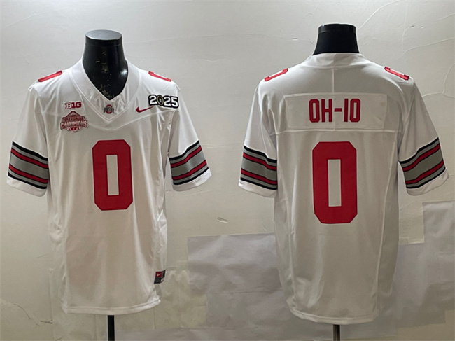 Men's Ohio State Buckeyes #0 OH-IO White 2025 CFP Final With National Champions Patch F.U.S.E. Vapor Limited Stitched Football Jersey Men's Ohio State Buckeyes #0 OH-IO White 2025 CFP Final With National Champions Patch F.U.S.E. Vapor Limited Stitched Football Jersey