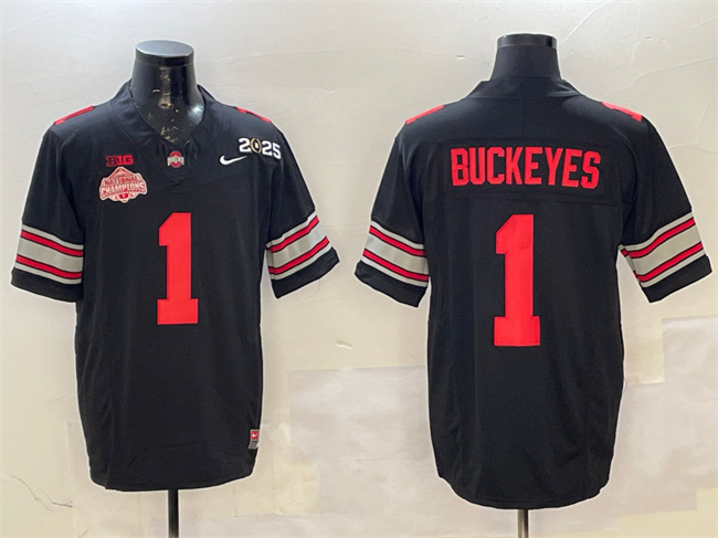 Men's Ohio State Buckeyes #1 Buckeyes Black 2025 CFP Final With National Champions Patch F.U.S.E. Vapor Limited Stitched Football Jersey Men's Ohio State Buckeyes #1 Buckeyes Black 2025 CFP Final With National Champions Patch F.U.S.E. Vapor Limited Stitched Football Jersey