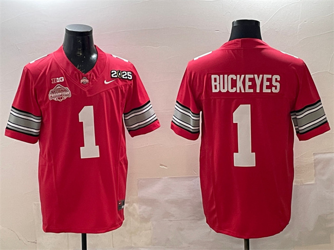 Men's Ohio State Buckeyes #1 Buckeyes Red 2025 CFP Final With National Champions Patch F.U.S.E. Vapor Limited Stitched Football Jersey Men's Ohio State Buckeyes #1 Buckeyes Red 2025 CFP Final With National Champions Patch F.U.S.E. Vapor Limited Stitched Football Jersey