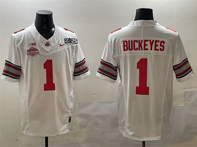 Men's Ohio State Buckeyes #1 Buckeyes White 2025 CFP Final With National Champions Patch F.U.S.E. Vapor Limited Stitched Football Jersey Men's Ohio State Buckeyes #1 Buckeyes White 2025 CFP Final With National Champions Patch F.U.S.E. Vapor Limited Stitched Football Jersey