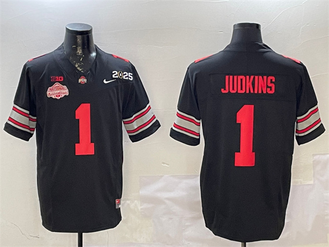 Men's Ohio State Buckeyes #1 Quinshon Judkins Black 2025 CFP Final With National Champions Patch F.U.S.E. Vapor Limited Stitched Football Jersey Men's Ohio State Buckeyes #1 Quinshon Judkins Black 2025 CFP Final With National Champions Patch F.U.S.E. Vapor Limited Stitched Football Jersey