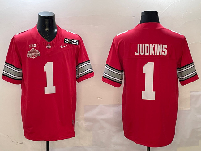 Men's Ohio State Buckeyes #1 Quinshon Judkins Red 2025 CFP Final With National Champions Patch F.U.S.E. Vapor Limited Stitched Football Jersey Men's Ohio State Buckeyes #1 Quinshon Judkins Red 2025 CFP Final With National Champions Patch F.U.S.E. Vapor Limited Stitched Football Jersey