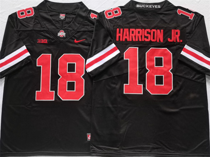 Men's Ohio State Buckeyes #18 Harrinson Jr Black Red Stitched Jersey