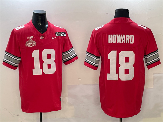 Men's Ohio State Buckeyes #18 Will Howard Red 2025 CFP Final With National Champions Patch F.U.S.E. Vapor Limited Stitched Football Jersey Men's Ohio State Buckeyes #18 Will Howard Red 2025 CFP Final With National Champions Patch F.U.S.E. Vapor Limited Stitched Football Jersey