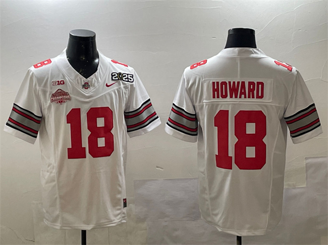 Men's Ohio State Buckeyes #18 Will Howard White 2025 CFP Final With National Champions Patch F.U.S.E. Vapor Limited Stitched Football Jersey Men's Ohio State Buckeyes #18 Will Howard White 2025 CFP Final With National Champions Patch F.U.S.E. Vapor Limited Stitched Football Jersey
