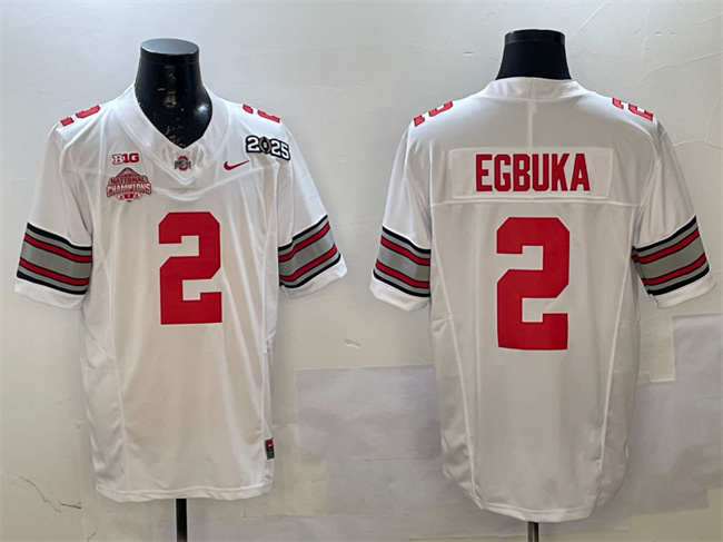 Men's Ohio State Buckeyes #2 Emeka Egbuka White 2025 CFP Final With National Champions Patch F.U.S.E. Vapor Limited Stitched Football Jersey Men's Ohio State Buckeyes #2 Emeka Egbuka White 2025 CFP Final With National Champions Patch F.U.S.E. Vapor Limited Stitched Football Jersey
