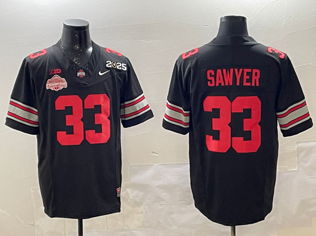 Men's Ohio State Buckeyes #33 Jack Sawyer Black 2025 CFP Final With National Champions Patch F.U.S.E. Vapor Limited Stitched Football Jersey Men's Ohio State Buckeyes #33 Jack Sawyer Black 2025 CFP Final With National Champions Patch F.U.S.E. Vapor Limited Stitched Football Jersey