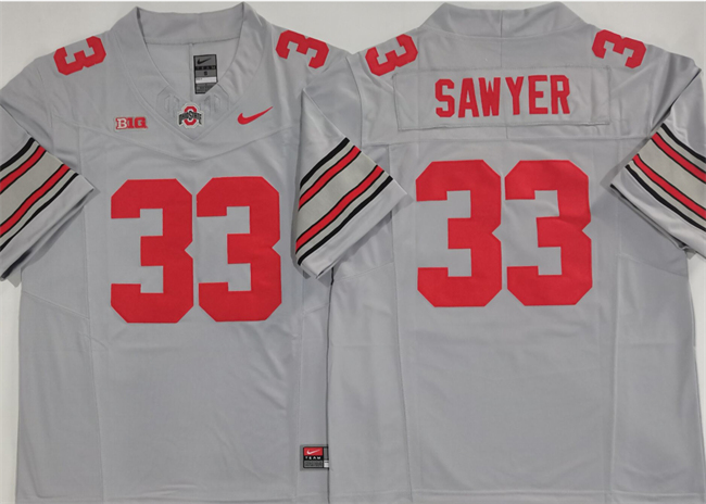 Men's Ohio State Buckeyes #33 Jack Sawyer Grey 2025 F.U.S.E. Limited Stitched Jersey Men's Ohio State Buckeyes #33 Jack Sawyer Grey 2025 F.U.S.E. Limited Stitched Jersey