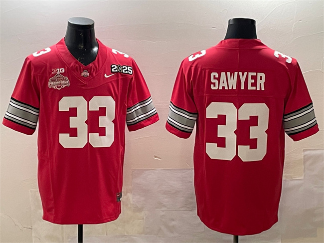 Men's Ohio State Buckeyes #33 Jack Sawyer Red 2025 CFP Final With National Champions Patch F.U.S.E. Vapor Limited Stitched Football Jersey Men's Ohio State Buckeyes #33 Jack Sawyer Red 2025 CFP Final With National Champions Patch F.U.S.E. Vapor Limited Stitched Football Jersey