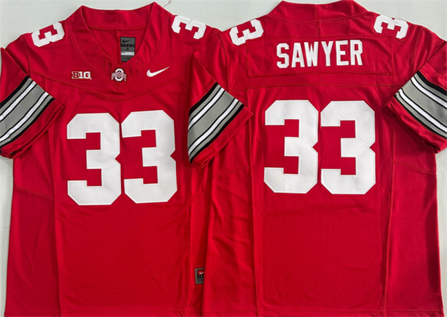 Men's Ohio State Buckeyes #33 Jack Sawyer Red 2025 F.U.S.E. Limited Stitched Jersey Men's Ohio State Buckeyes #33 Jack Sawyer Red 2025 F.U.S.E. Limited Stitched Jersey