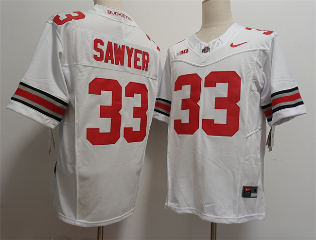 Men's Ohio State Buckeyes #33 Jack Sawyer White 2025 F.U.S.E. Limited Stitched Jersey Men's Ohio State Buckeyes #33 Jack Sawyer White 2025 F.U.S.E. Limited Stitched Jersey