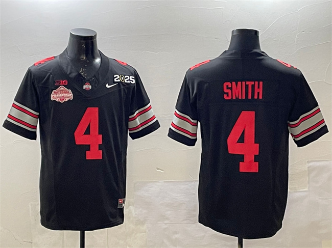 Men's Ohio State Buckeyes #4 Jeremiah Smith Black 2025 CFP Final With National Champions Patch F.U.S.E. Vapor Limited Stitched Football Jersey Men's Ohio State Buckeyes #4 Jeremiah Smith Black 2025 CFP Final With National Champions Patch F.U.S.E. Vapor Limited Stitched Football Jersey