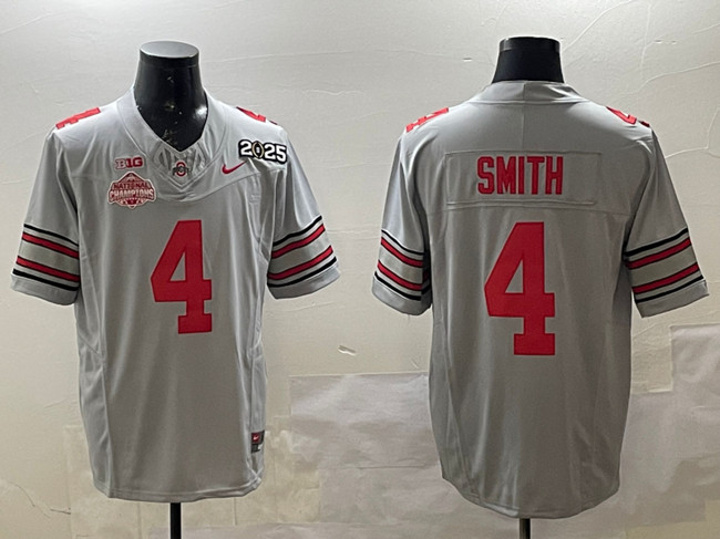 Men's Ohio State Buckeyes #4 Jeremiah Smith Grey 2025 CFP Final With National Champions Patch F.U.S.E. Vapor Limited Stitched Football Jersey Men's Ohio State Buckeyes #4 Jeremiah Smith Grey 2025 CFP Final With National Champions Patch F.U.S.E. Vapor Limited Stitched Football Jersey