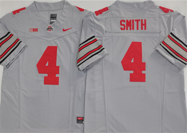Men's Ohio State Buckeyes #4 Jeremiah Smith Grey 2025 F.U.S.E. Limited Stitched Jersey Men's Ohio State Buckeyes #4 Jeremiah Smith Grey 2025 F.U.S.E. Limited Stitched Jersey
